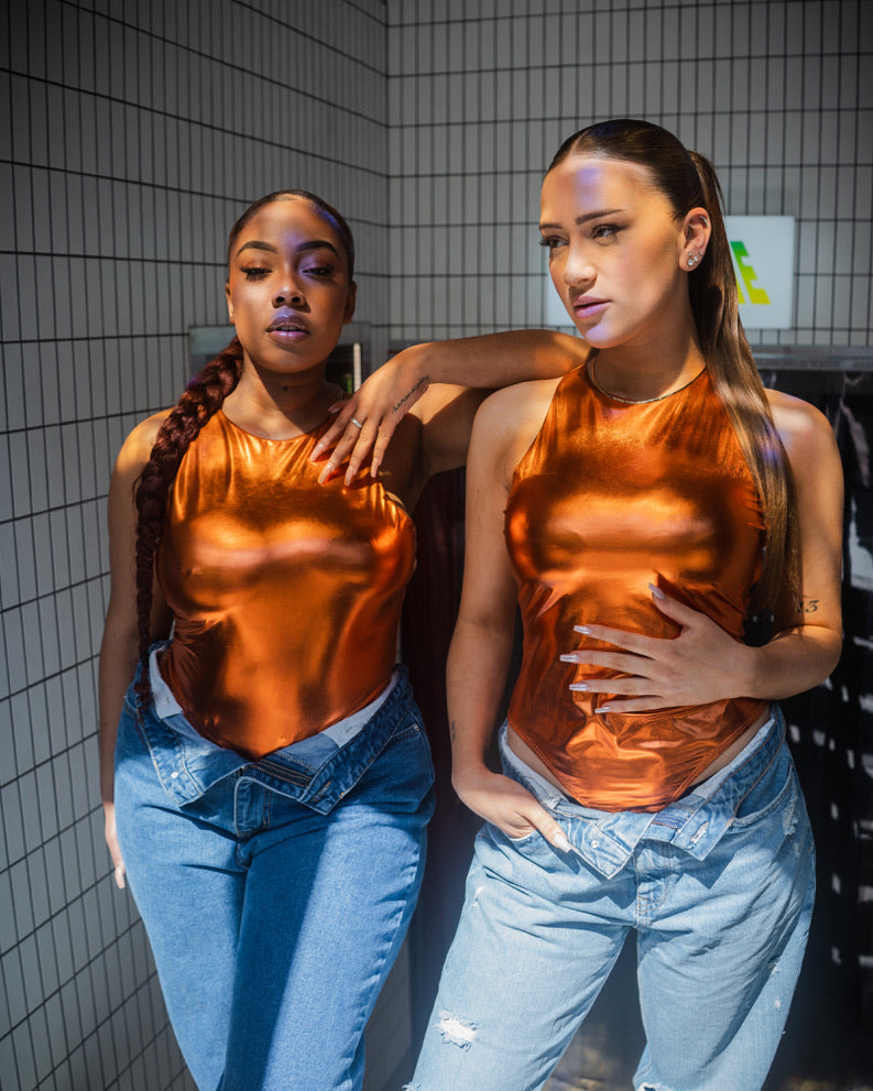 UC METALLIC BODYSUIT| ORANGE